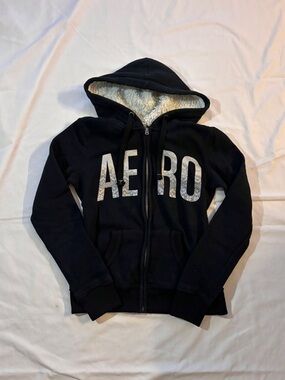 Aeropostale Black Sherpa-Lined Zip Hoodie